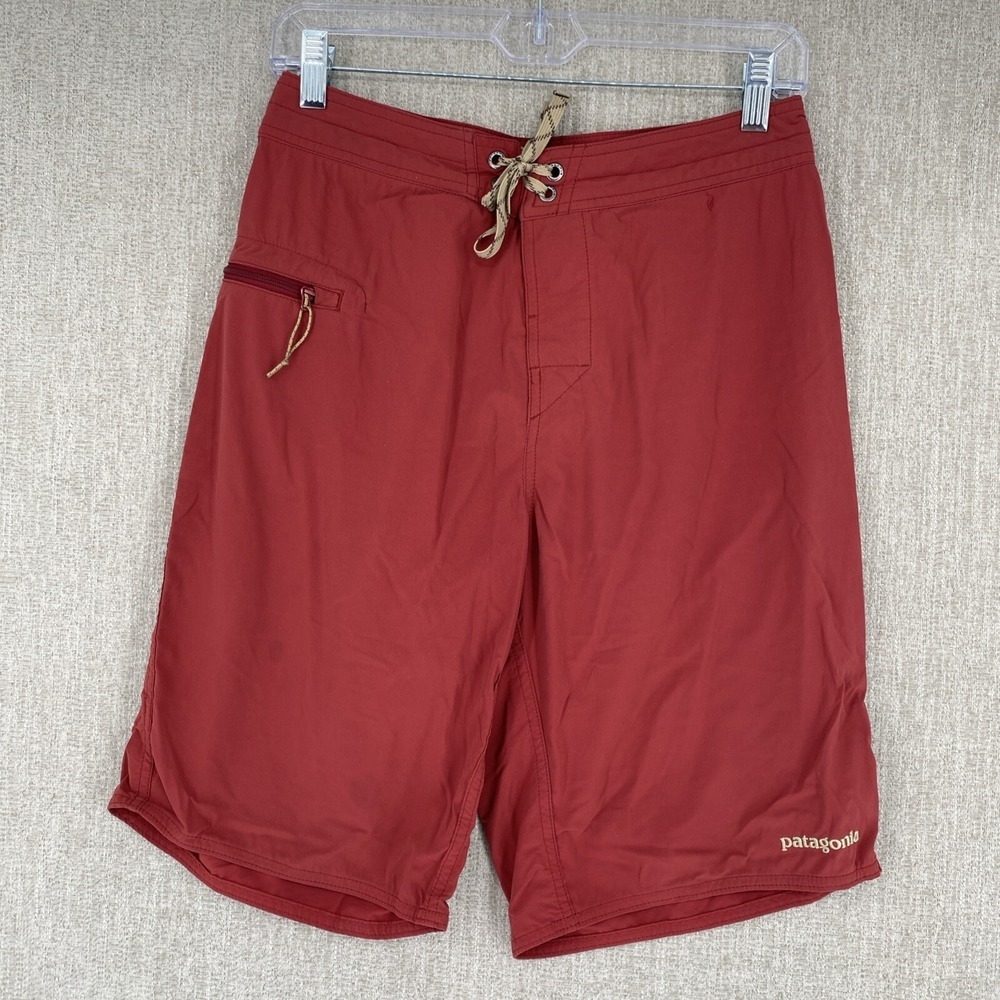 Patagonia Wavefarer Board Shorts Mens 28 Red Solid Zipper Pocket Lace Up